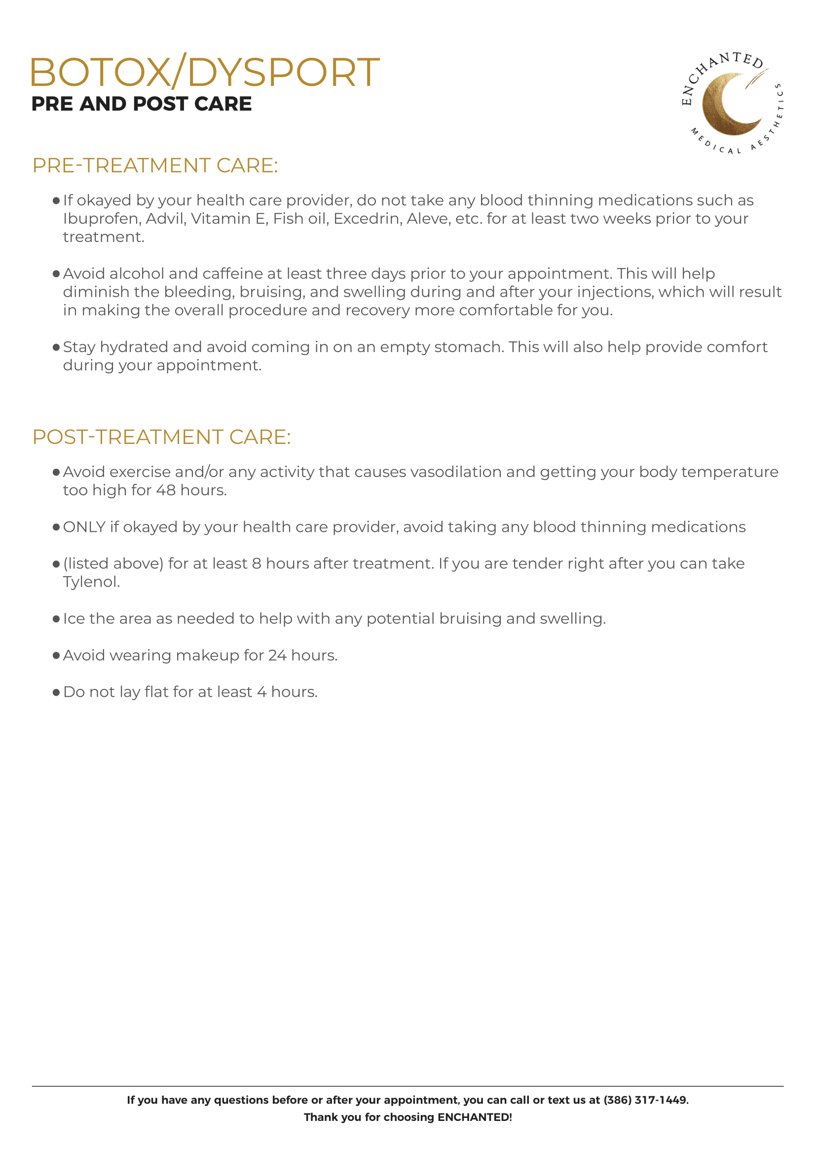 Botox and Dysport Pre and Post Care By Enchanted Medical Aesthetics