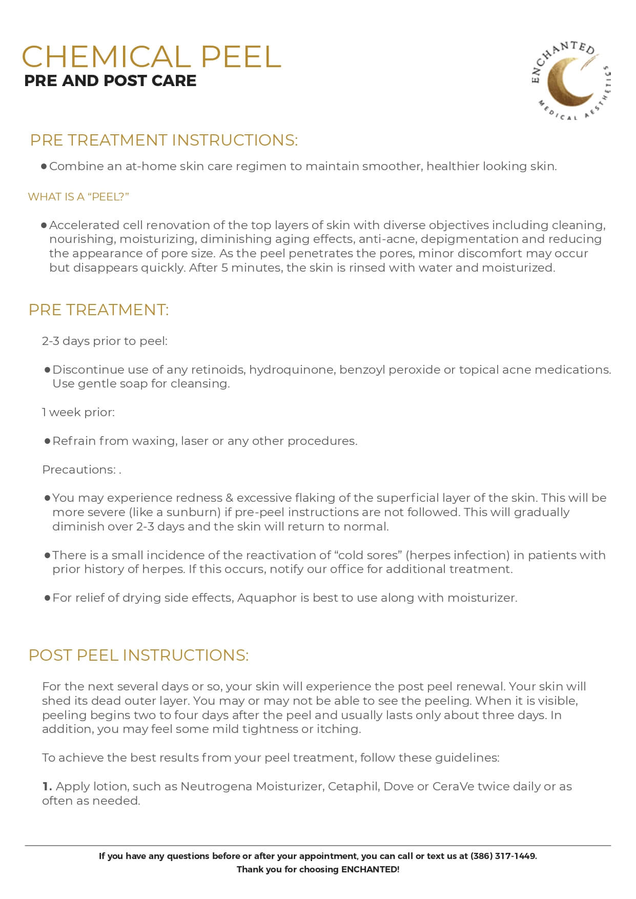 Chemical Peel Pre and Post Care By Enchanted Medical Aesthetics