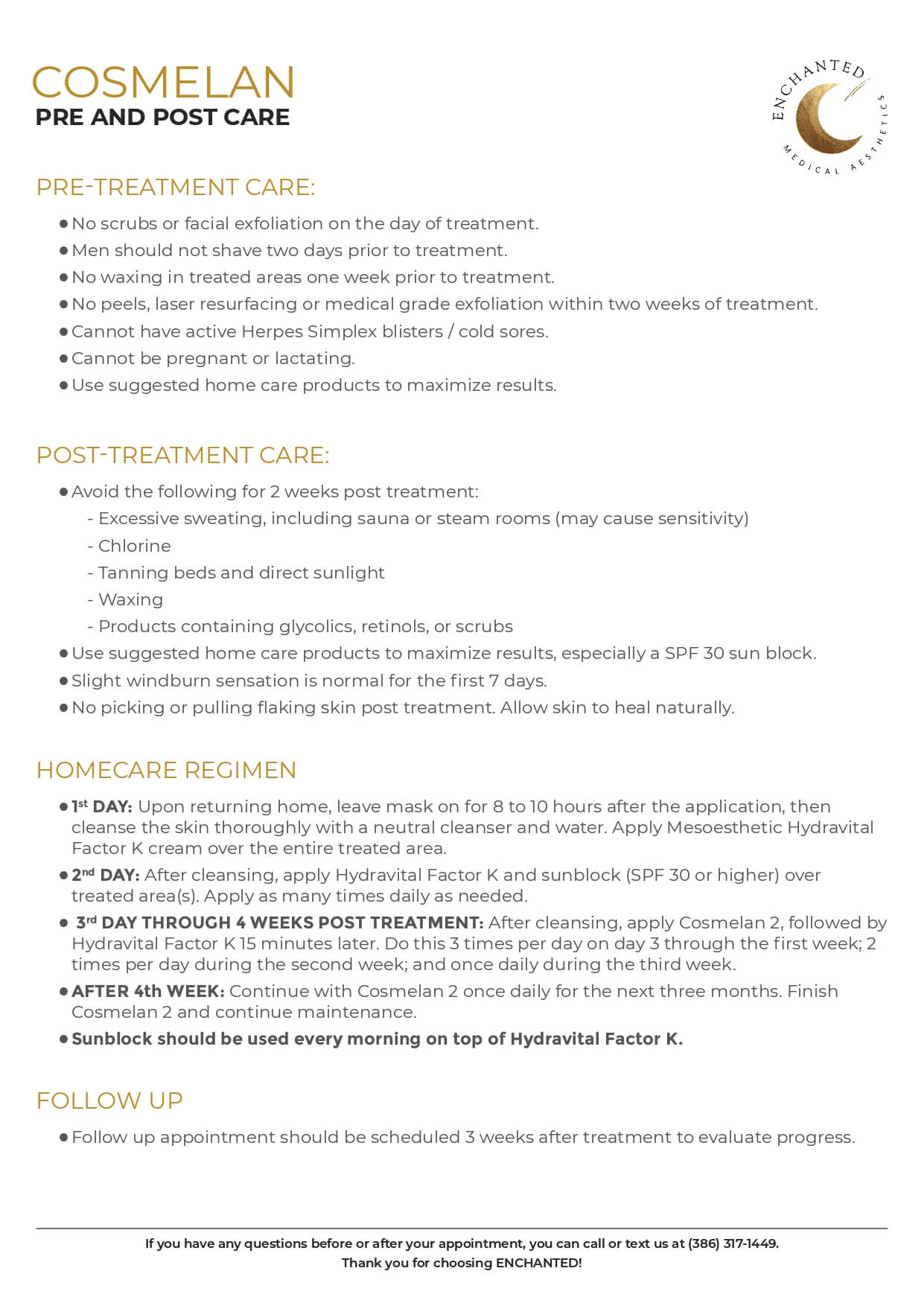 Cosmelan Pre and Post Care By Enchanted Medical Aesthetics