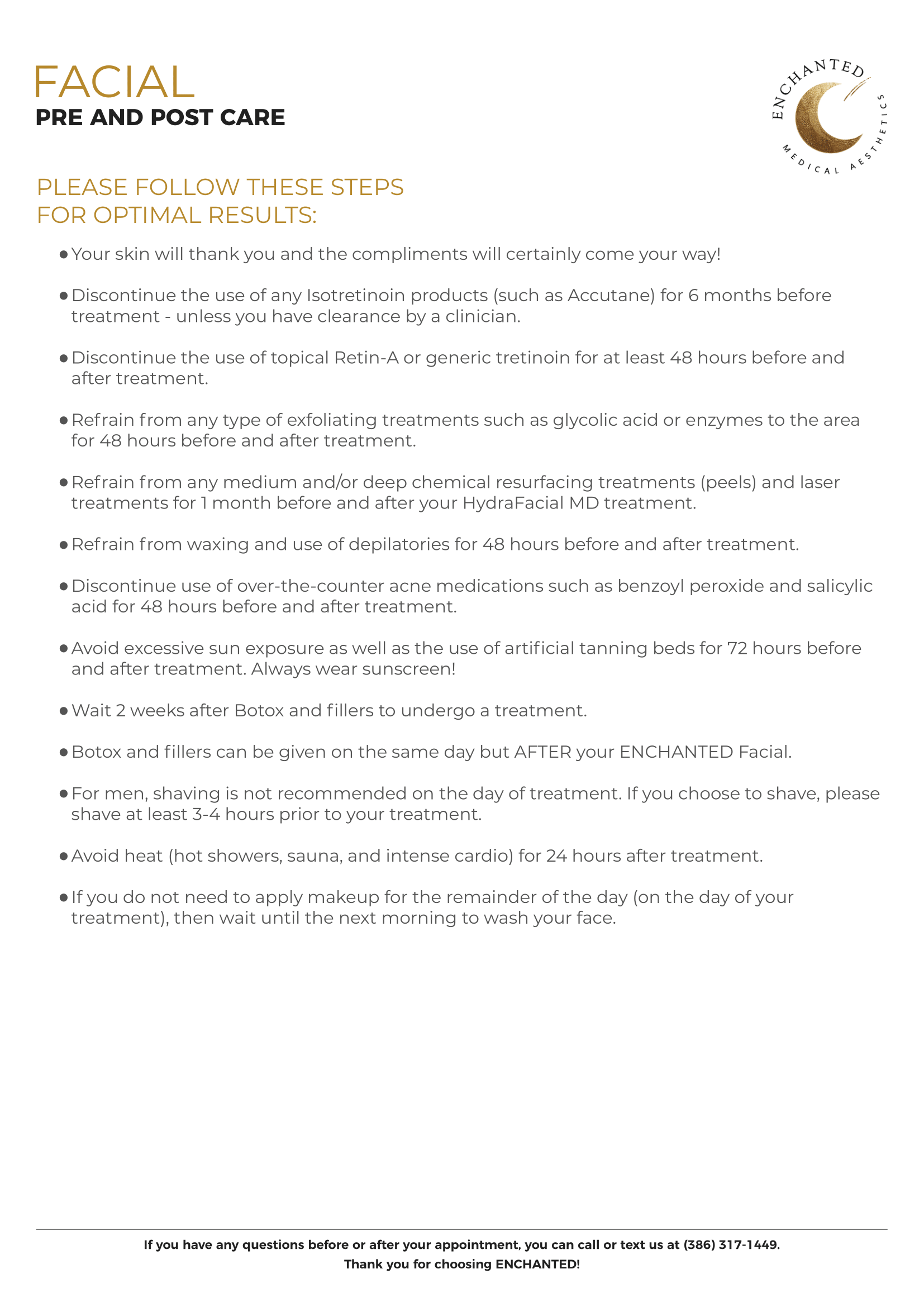 Facial Pre and Post Care By Enchanted Medical Aesthetics