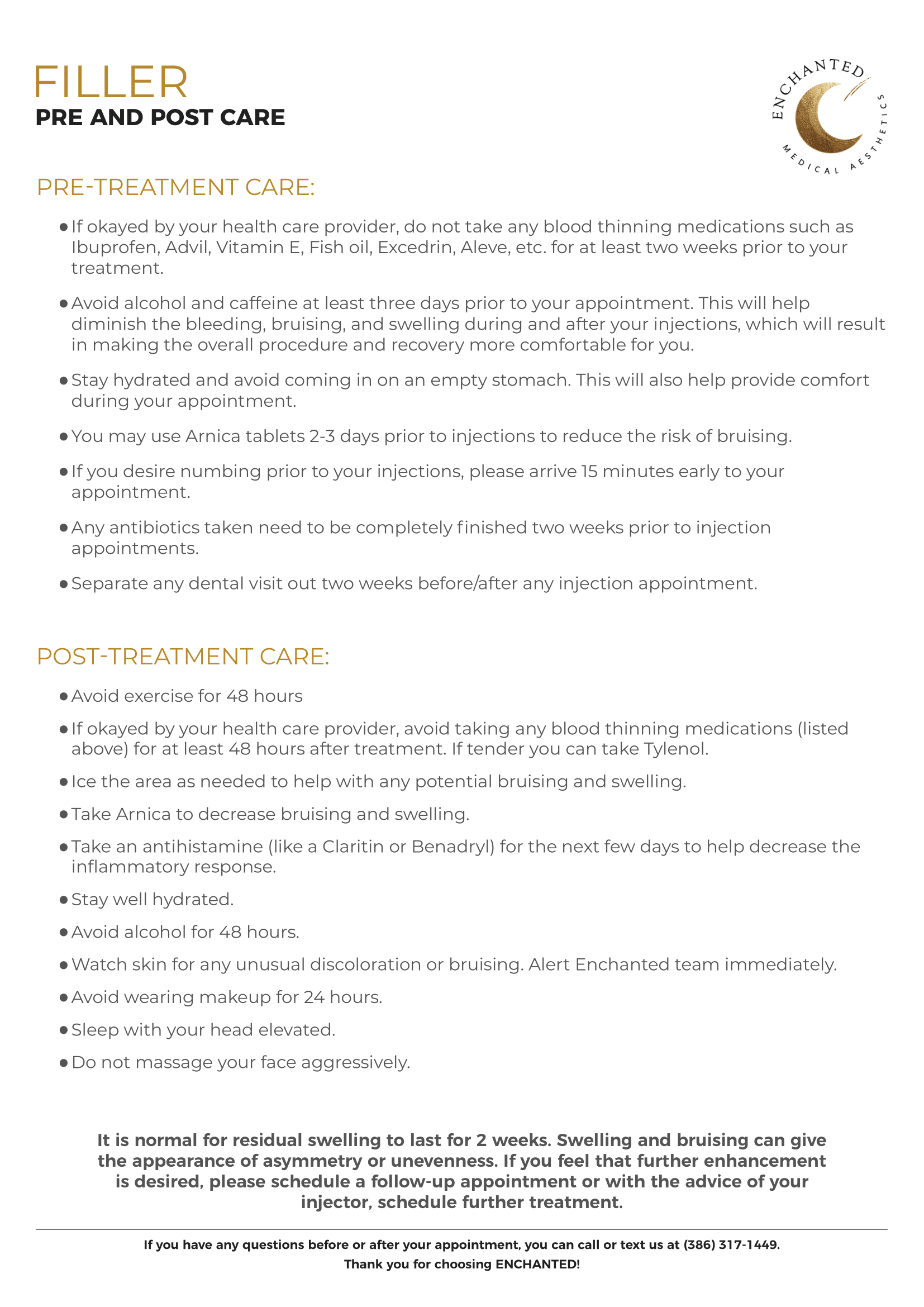 Filler Pre and Post Care By Enchanted Medical Aesthetics