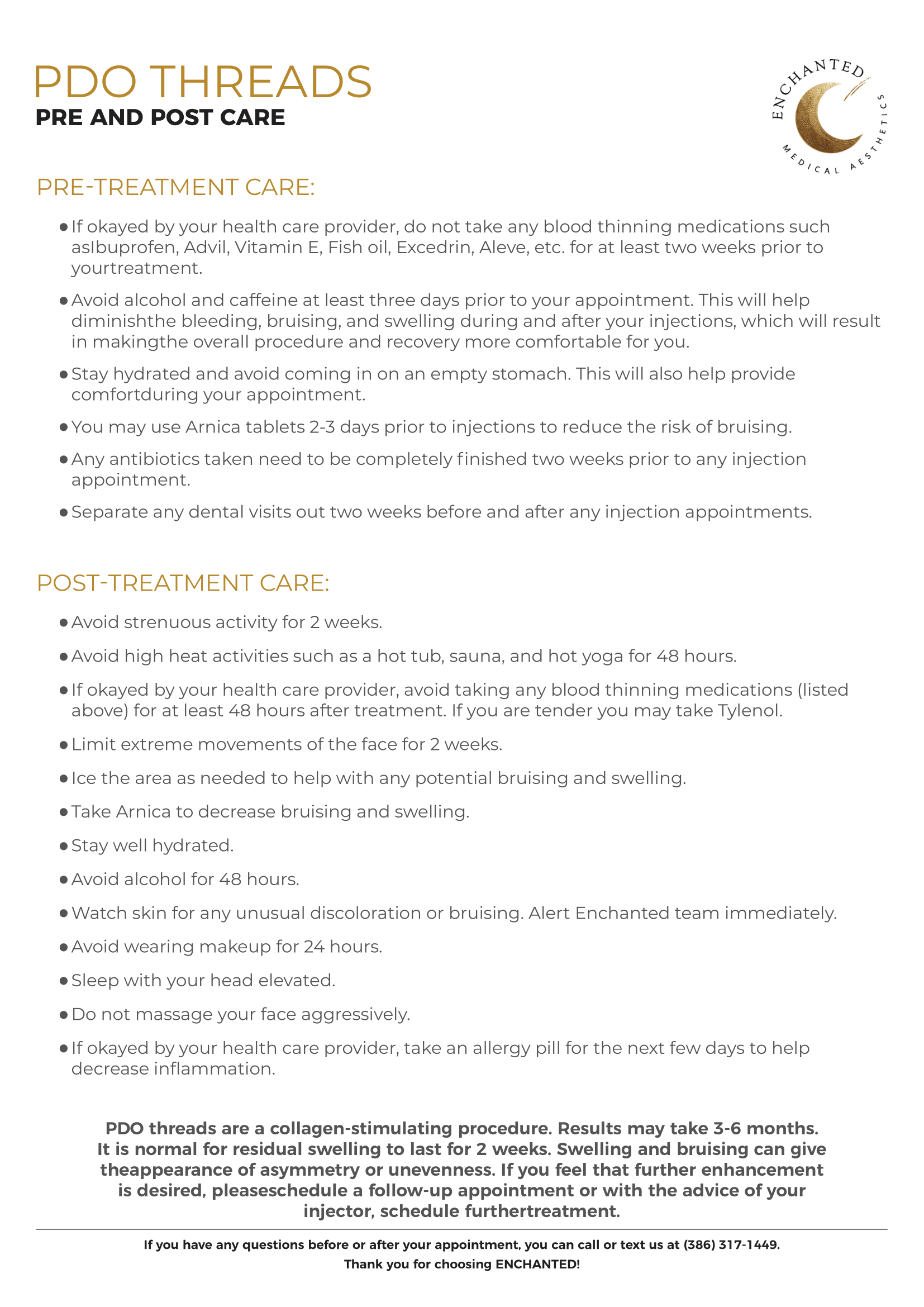 PDO Threads Pre and Post Care By Enchanted Medical Aesthetics