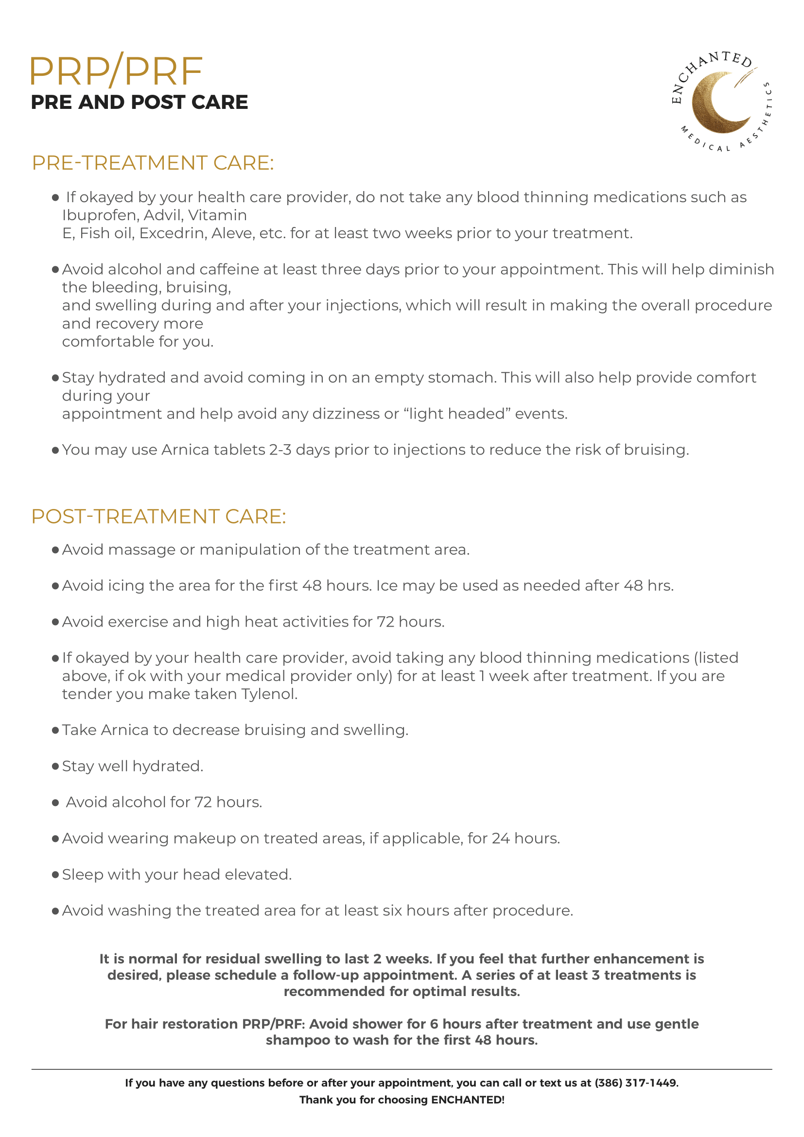 PRP and PRF Pre and Post Care By Enchanted Medical Aesthetics