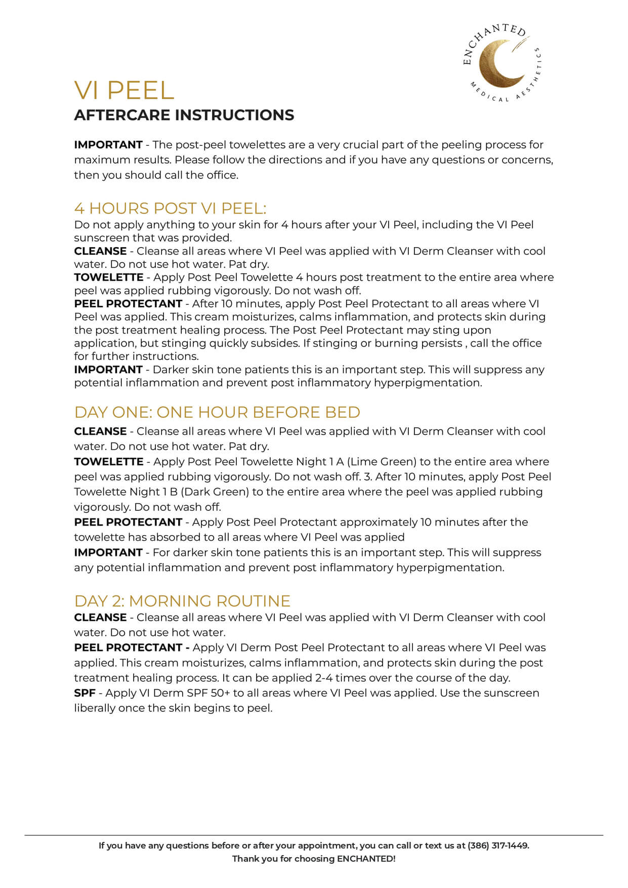 VI Peel Aftercare Instructions By Enchanted Medical Aesthetics