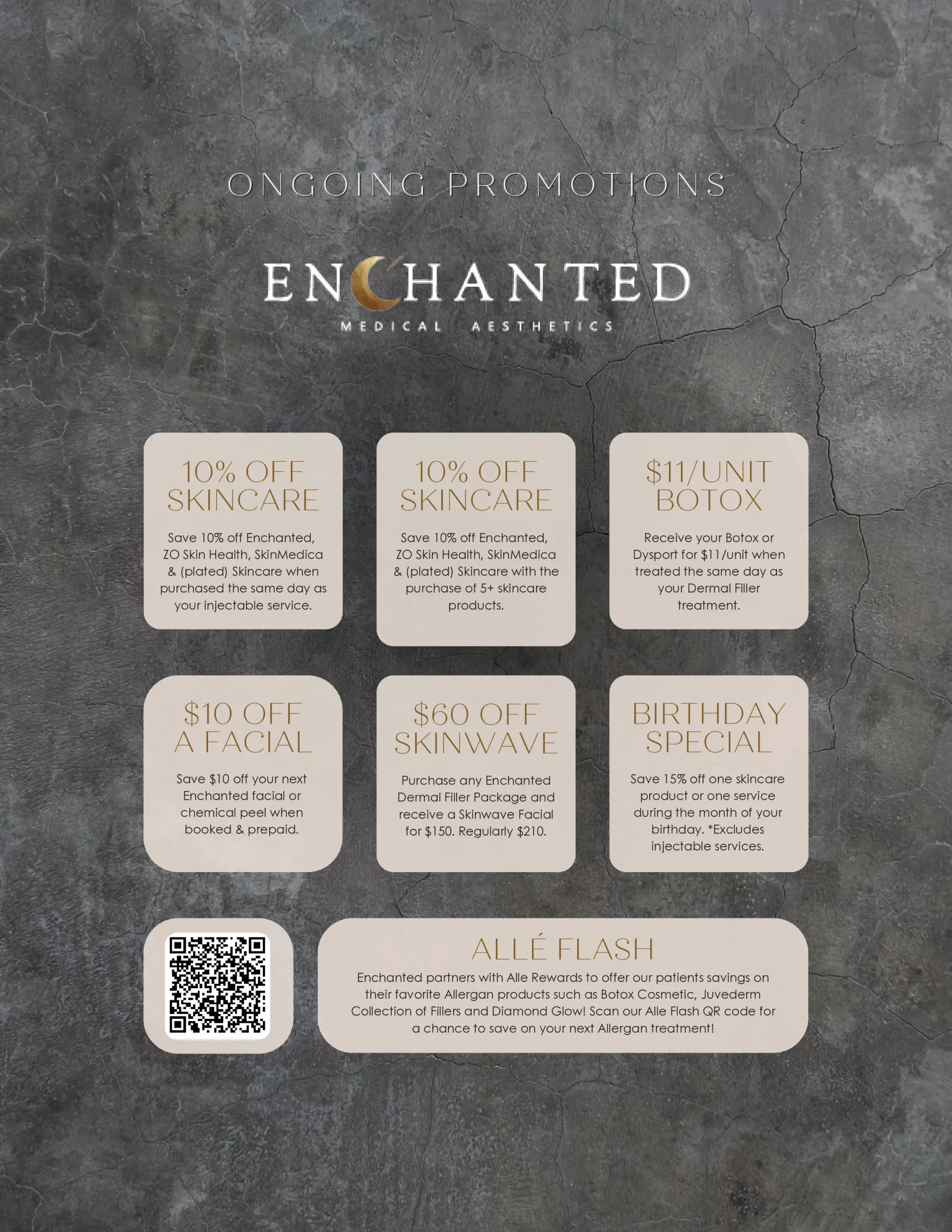 Promotional deals on skincare, Botox, and facials at Enchanted Medical Aesthetics